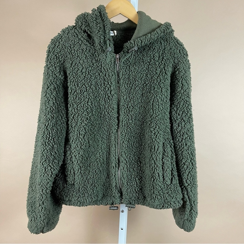 Live To Be Spoiled Women’s Small Sherpa Forest Green Hooded Zip Jacket